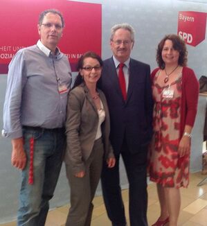 Herbert Lohmeyer, Anja König, Christian Ude und Ruth Müller beim Landesparteitag in Amberg